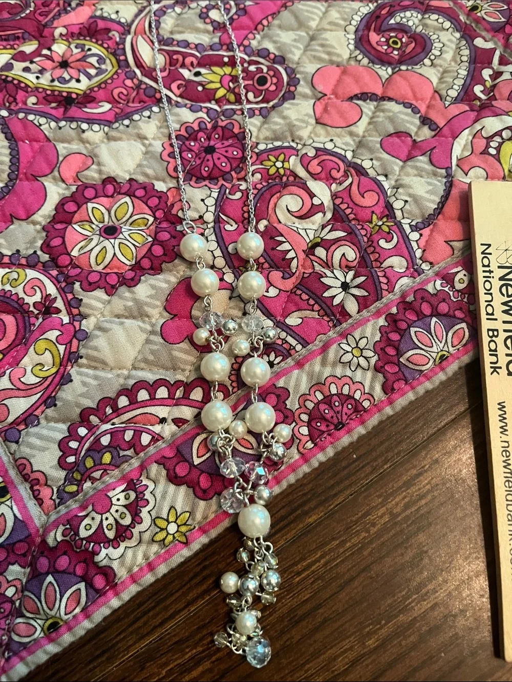 Pearl and Crystal Dangle Necklace - Silver Tone
